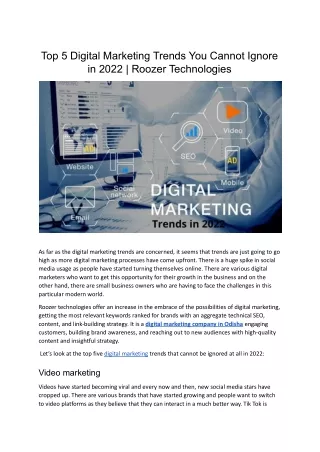 Top 5 Digital Marketing Trends You Cannot Ignore in 2022 - Roozer Technologies