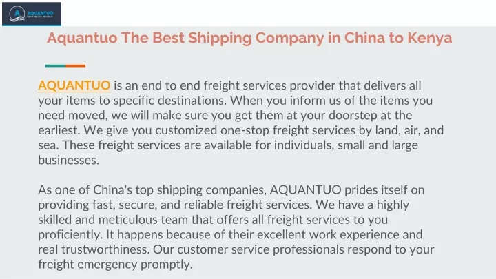 aquantuo the best shipping company in china to kenya