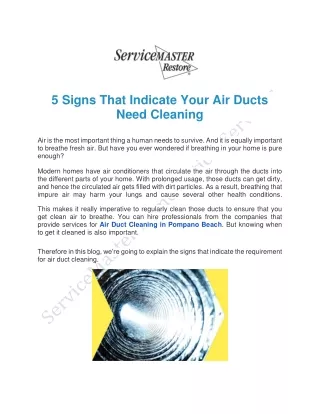 Air Duct Cleaning Pompano Beach | ServiceMaster Remediation Services