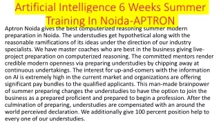 Artificial Intelligence 6 Weeks Summer Training In Noida-APTRON