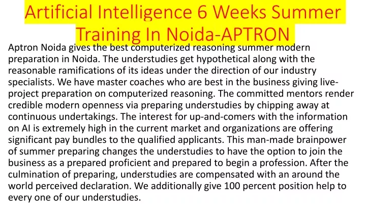 artificial intelligence 6 weeks summer training