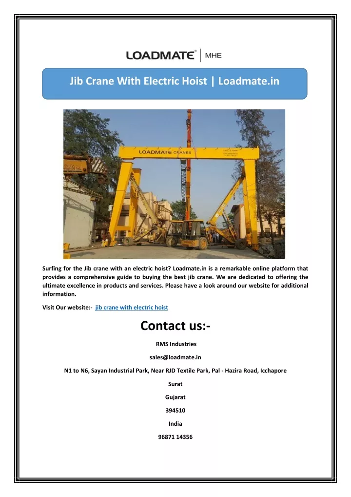 jib crane with electric hoist loadmate in