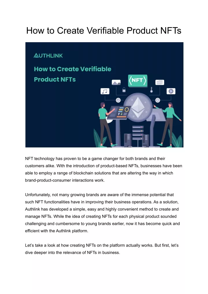 how to create verifiable product nfts