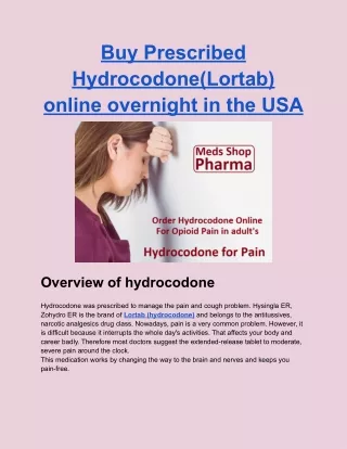 Buy Prescribed Hydrocodone(Lortab) online