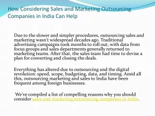 How Considering Sales and Marketing Outsourcing Companies in India Can Help