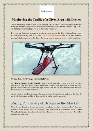 Monitoring the Traffic of a Given Area with Drones