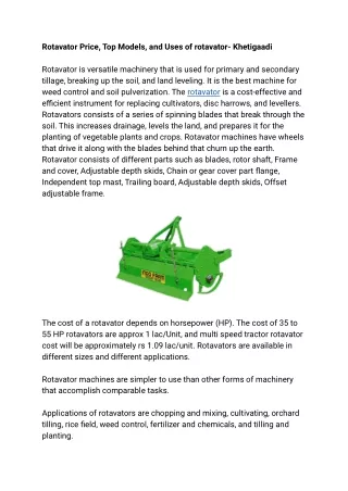 rotavator price top models and uses of rotavator