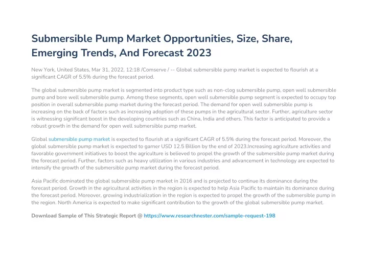 submersible pump market opportunities size share