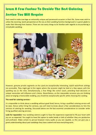 learn a few factors to decide the best catering