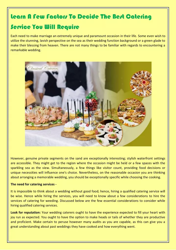 learn a few factors to decide the best catering