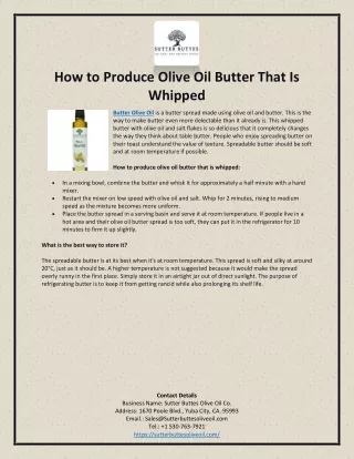 how to produce olive oil butter that is whipped
