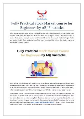 fully practical stock market course for beginners