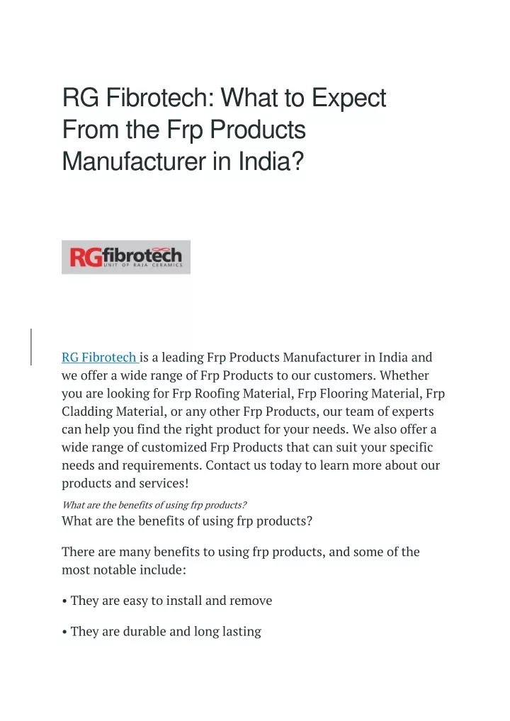 rg fibrotech what to expect from the frp products