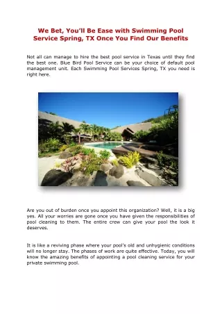 We Bet, You’ll Be Ease with Swimming Pool Service Spring, TX Once You Find Our Benefits