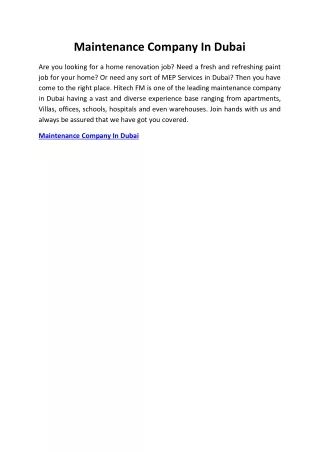Maintenance Company In Dubai