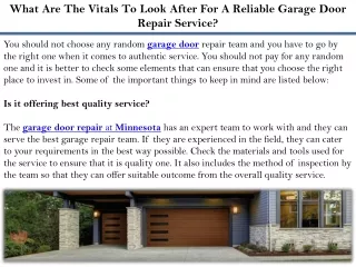 What Are The Vitals To Look After For A Reliable Garage Door Repair Service?