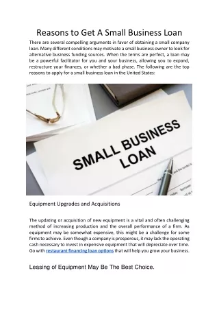 reasons to get a small business loan there