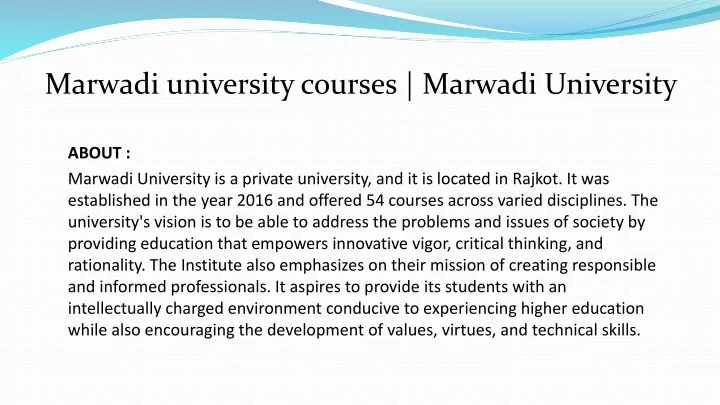 marwadi university courses marwadi university
