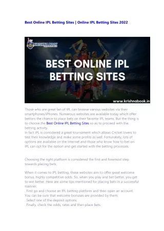 Best Online IPL Betting Sites |Online IPL Betting Sites - Krishnabook