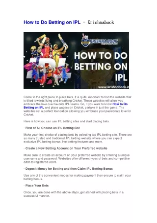 How to Do Betting on IPL | IPL Betting Sites - Krishnabook