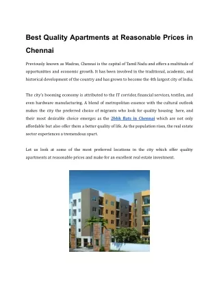 Best Quality Apartments at Reasonable Prices in Chennai