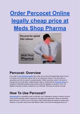 Order Percocet Online legally cheap price at Meds Shop Pharma