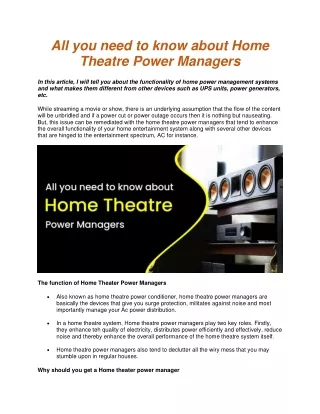 All you need to know about Home Theatre Power Managers