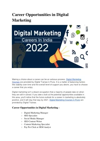 Career Opportunities in Digital Marketing 0