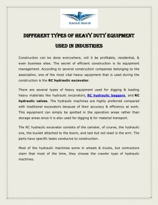 Different Types of Heavy Duty Equipment Used in Industries