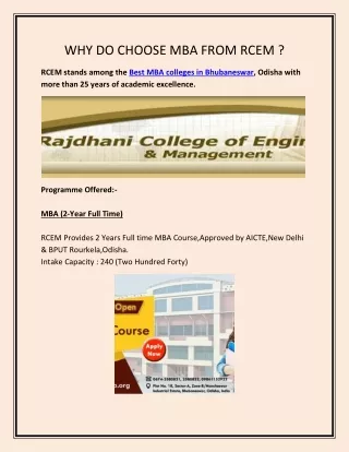 WHY DO MBA FROM RCEM - MBA College in Bhubaneswar