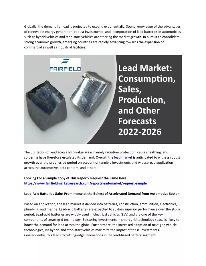 globally the demand for lead is projected