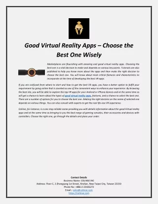 Good Virtual Reality Apps – Choose the Best One Wisely