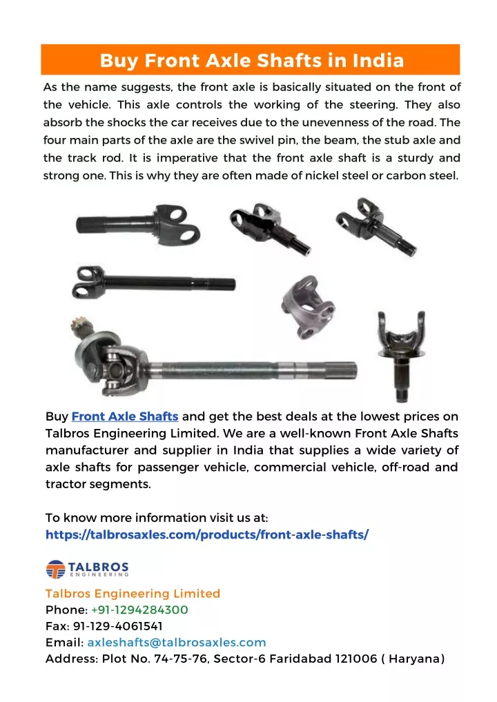 buy front axle shafts in india