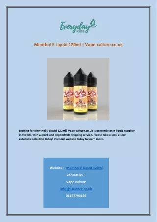 Menthol E Liquid 120ml | Vape-culture.co.uk