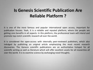 Is Genesis Scientific Publication Are Reliable Platform?