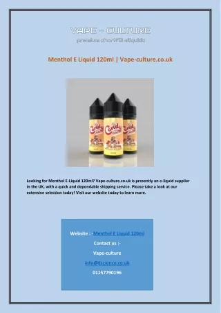 Menthol E Liquid 120ml | Vape-culture.co.uk