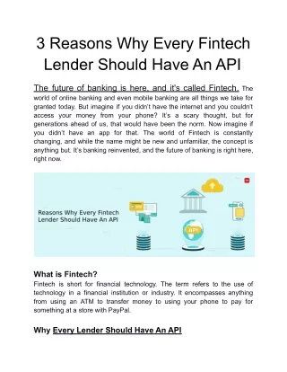 Reasons Why Every Fintech Lender Should Have An API