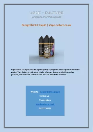 Energy Drink E Liquid | Vape-culture.co.uk