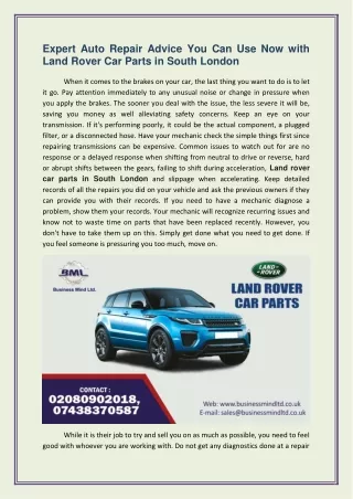 Expert Auto Repair Advice You Can Use Now with Land Rover Car Parts in South London