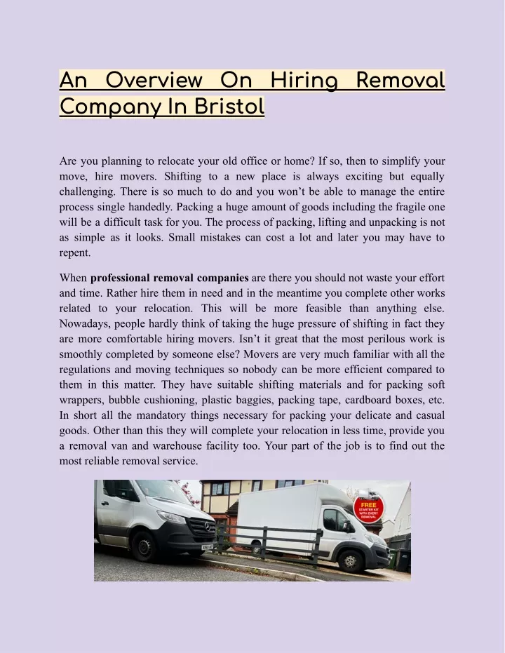 an overview on hiring removal company in bristol