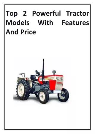 Top 2 Powerful Tractor Models With Features And Price