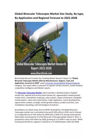 global binocular telescopes market size study