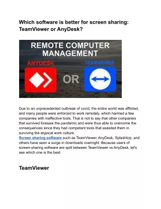 Which software is better for screen sharing: TeamViewer or AnyDesk?
