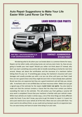 Auto Repair Suggestions to Make Your Life Easier With Land Rover Car Parts