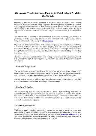 outsource trade services factors to think about