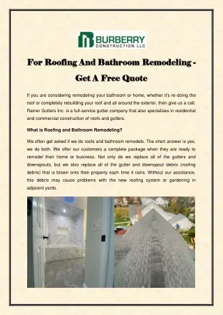 For Roofing And Bathroom Remodeling - Get A Free Quote