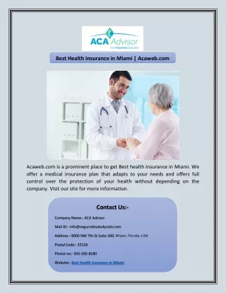 best health insurance in miami acaweb com