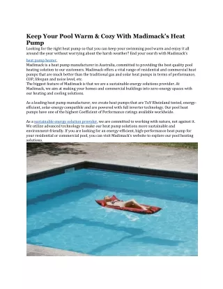 Keep Your Pool Warm & Cozy With Madimack’s Heat Pump