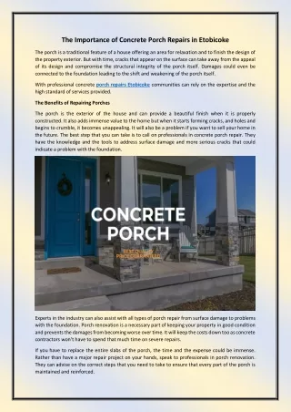 The Importance of Concrete Porch Repairs in Etobicoke