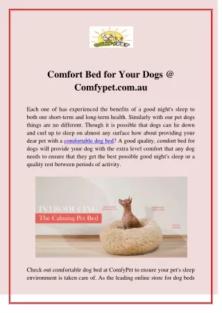comfort bed for your dogs @ comfypet com au